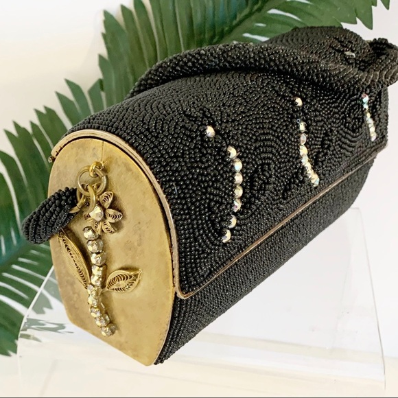 Vintage Delill Beaded Brass Flower Embelli… - Picture 1 of 9